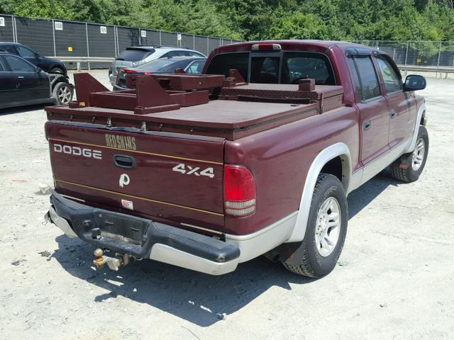 1B7HG48N62S537811 - 2002 DODGE DAKOTA QUA BURGUNDY photo 4