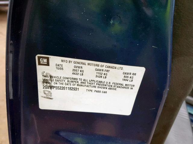 2G2WP552261182931 - 2006 PONTIAC GRAND PRIX 蓝色 照片 10