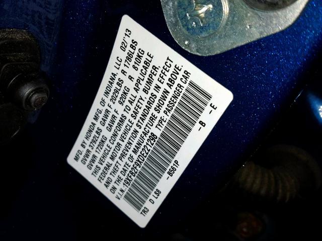 19XFB2F9XDE221298 - 2013 HONDA CIVIC EXL BLUE photo 10