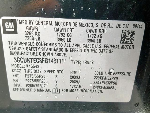 3GCUKTEC3FG143111 - 2015 CHEVROLET SILVERADO BLACK photo 10