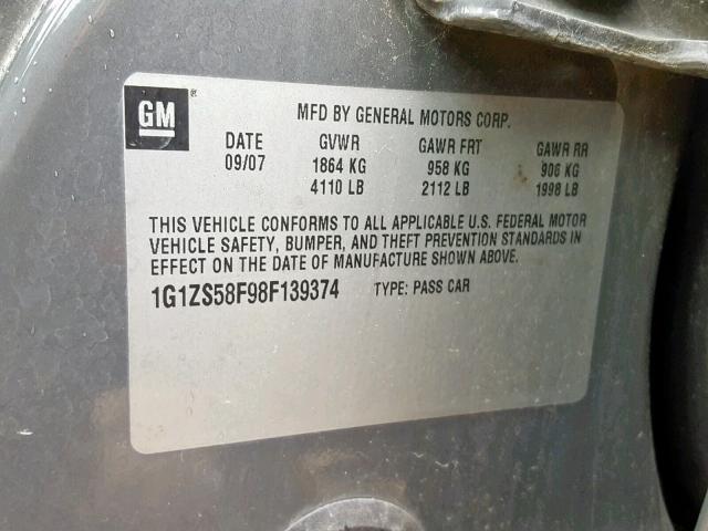 1G1ZS58F98F139374 - 2008 CHEVROLET MALIBU LS Boz foto 10