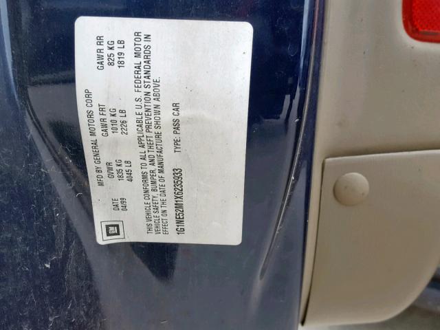 1G1NE52M1X6235933 - 1999 CHEVROLET MALIBU LS ლურჯი ფოტო 10