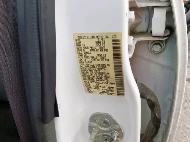 1N6ED27Y91C370104 - 2001 NISSAN FRONTIER C WHITE photo 10