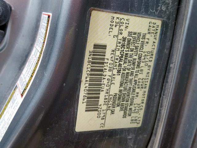 3N1BC1CP6AL407861 - 2010 NISSAN VERSA S GRAY photo 10