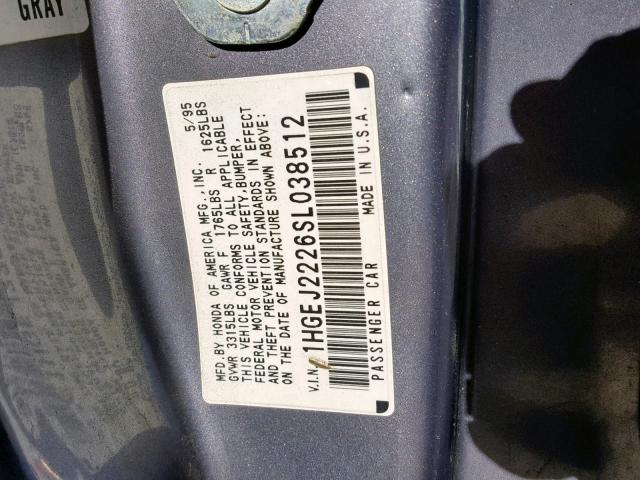 1HGEJ2226SL038512 - 1995 HONDA CIVIC DX GRAY photo 10