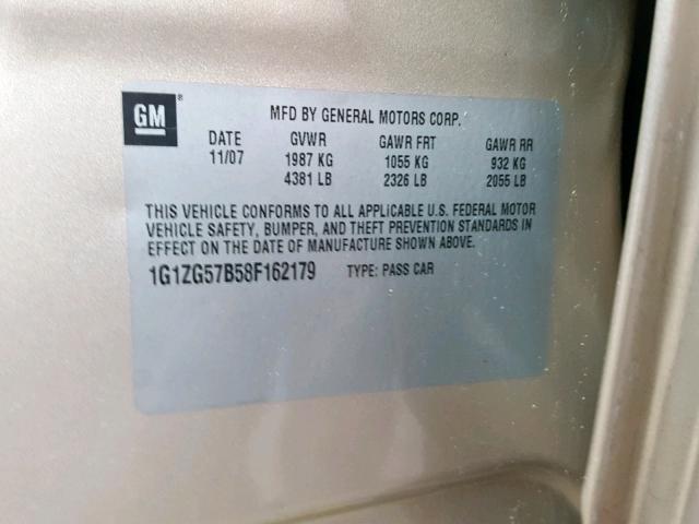 1G1ZG57B58F162179 - 2008 CHEVROLET MALIBU LS BEIGE photo 10