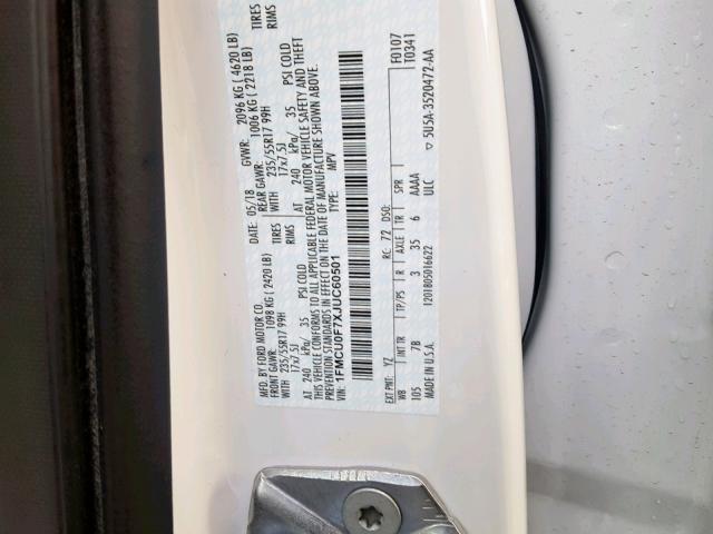 1FMCU0F7XJUC60501 - 2018 FORD ESCAPE S WHITE photo 10