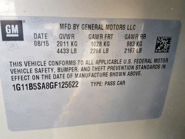 1G11B5SA8GF125622 - 2016 CHEVROLET MALIBU LIM 金色 照片 10