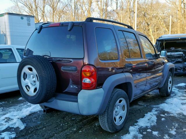 1J4GL48K04W136757 - 2004 JEEP LIBERTY SP BURGUNDY photo 4