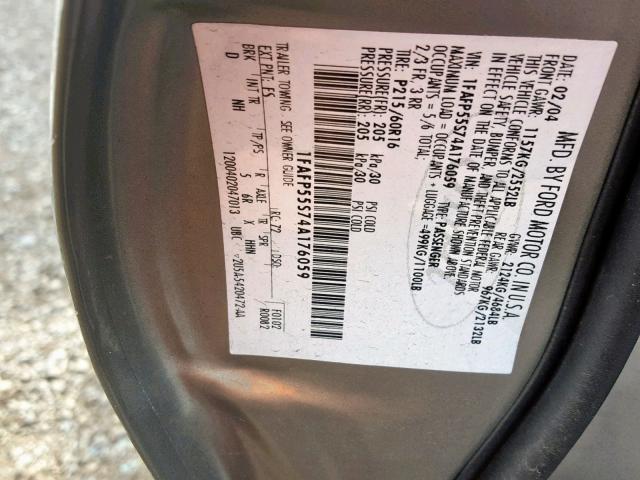 1FAFP55S74A176059 - 2004 FORD TAURUS SES GRAY photo 10