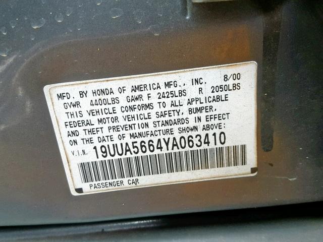 19UUA5664YA063410 - 2000 ACURA 3.2TL GRAY photo 10