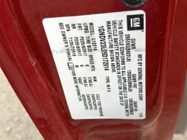 1GNDV23L05D172914 - 2005 CHEVROLET UPLANDER L Qırmızı foto 10