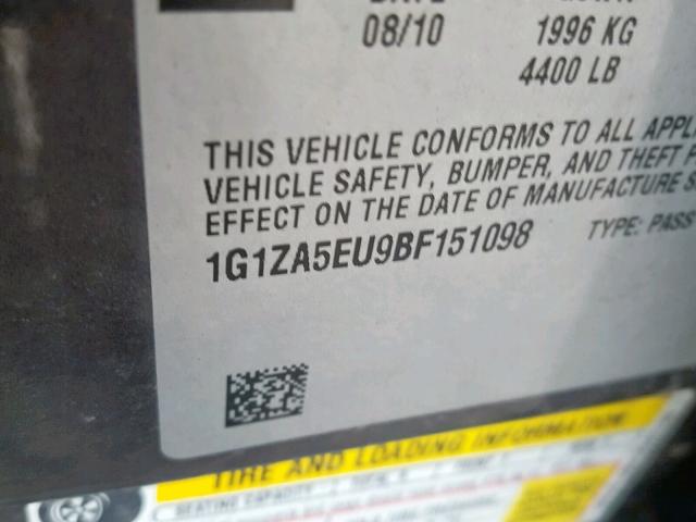 1G1ZA5EU9BF151098 - 2011 CHEVROLET MALIBU LS ნაცრისფერი ფოტო 10