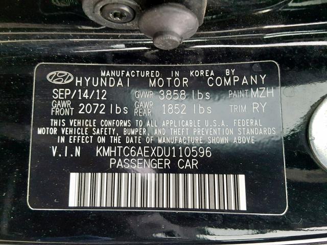 KMHTC6AEXDU110596 - 2013 HYUNDAI VELOSTER T BLACK photo 10