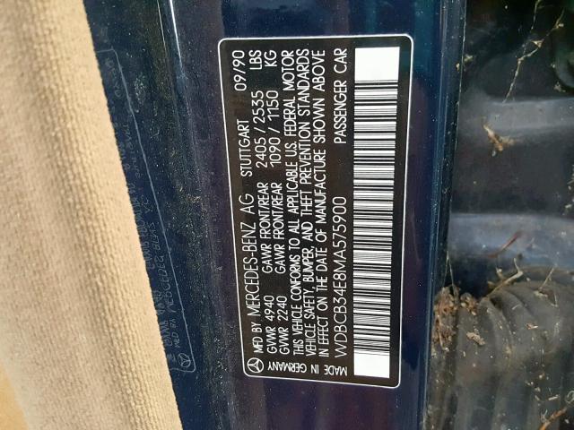 WDBCB34E8MA575900 - 1991 MERCEDES-BENZ 350 SD BLUE photo 10