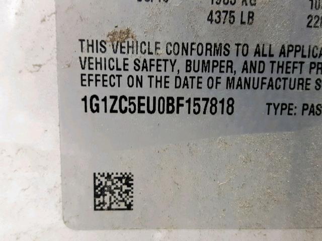 1G1ZC5EU0BF157818 - 2011 CHEVROLET MALIBU 1LT SILVER photo 10