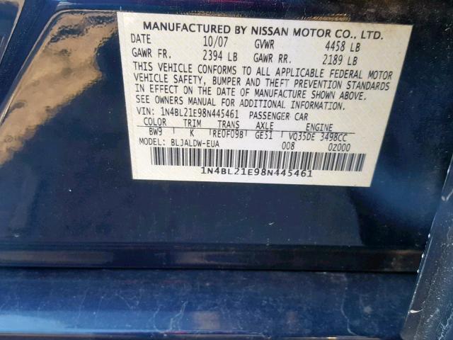 1N4BL21E98N445461 - 2008 NISSAN ALTIMA 3.5 BLUE photo 10