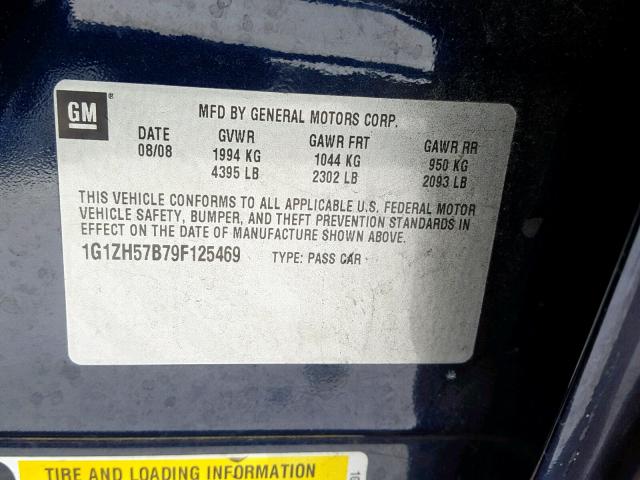 1G1ZH57B79F125469 - 2009 CHEVROLET MALIBU 1LT ლურჯი ფოტო 10