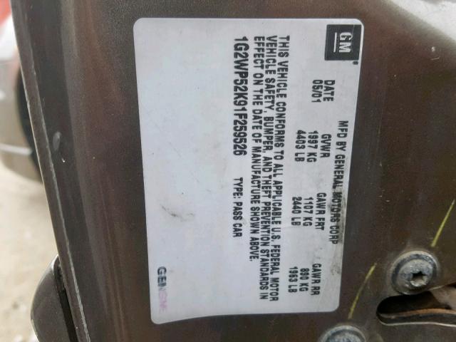 1G2WP52K91F259526 - 2001 PONTIAC GRAND PRIX BROWN photo 10