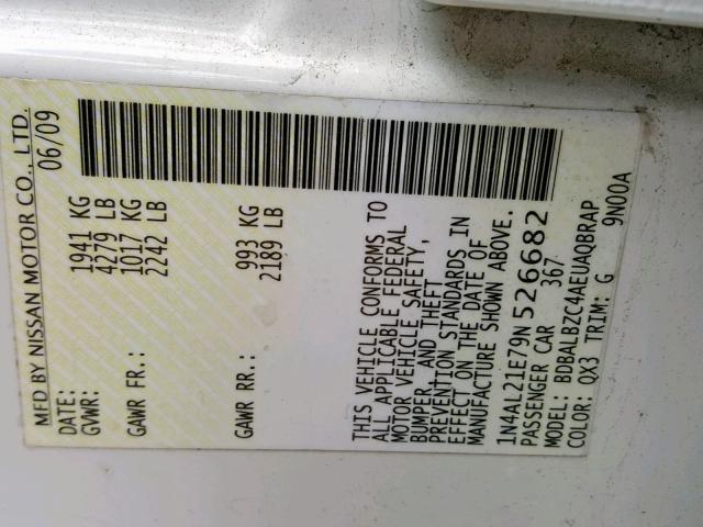 1N4AL21E79N526682 - 2009 NISSAN ALTIMA 2.5 WHITE photo 10