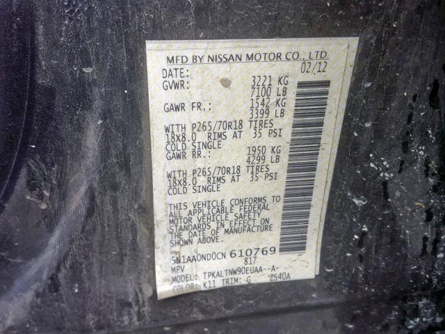 5N1AA0ND0CN610769 - 2012 NISSAN ARMADA SV CHARCOAL photo 10