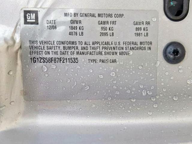 1G1ZS58F87F211535 - 2007 CHEVROLET MALIBU LS ვერცხლისფერი ფოტო 10