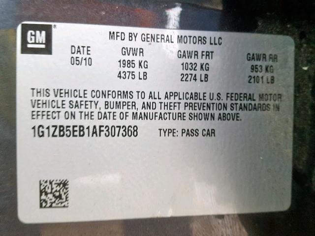 1G1ZB5EB1AF307368 - 2010 CHEVROLET MALIBU LS GRAY photo 10