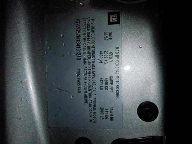 1G2ZG57N184101218 - 2008 PONTIAC G6 BASE SILVER photo 10