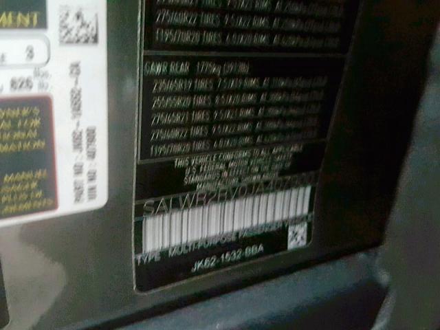 SALWR2RV0JA407900 - 2018 LAND ROVER RANGE ROVE SILVER photo 10