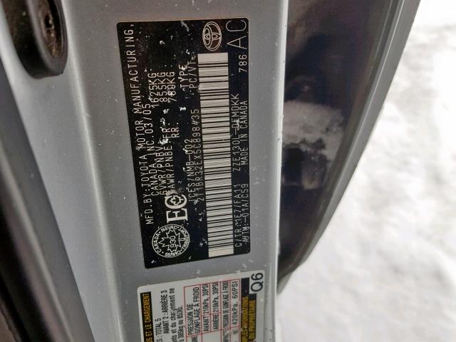 2T1BR32EX5C898435 - 2005 TOYOTA COROLLA CE SILVER photo 10