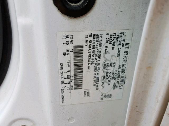 5LMFU27RX4LJ21405 - 2004 LINCOLN NAVIGATOR WHITE photo 10