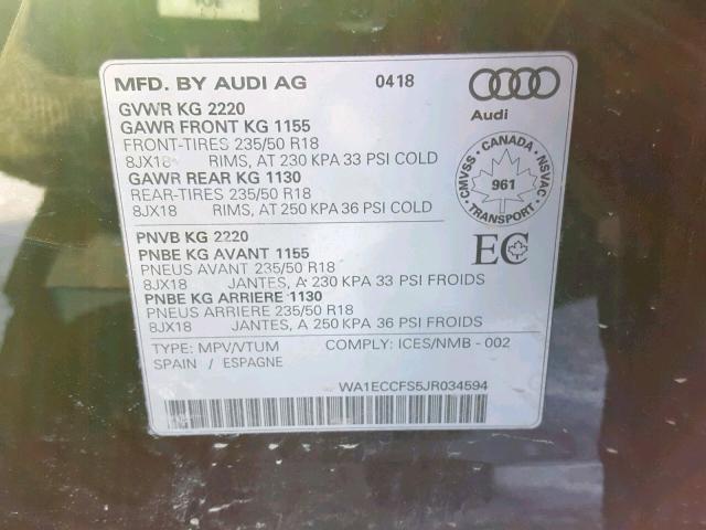 WA1ECCFS5JR034594 - 2018 AUDI Q3 PREMIUM BLACK photo 10