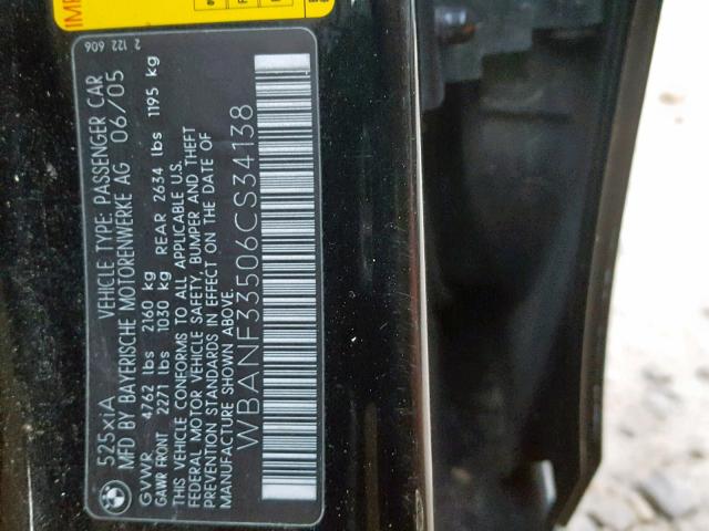 WBANF33506CS34138 - 2006 BMW 525 XI BLACK photo 10