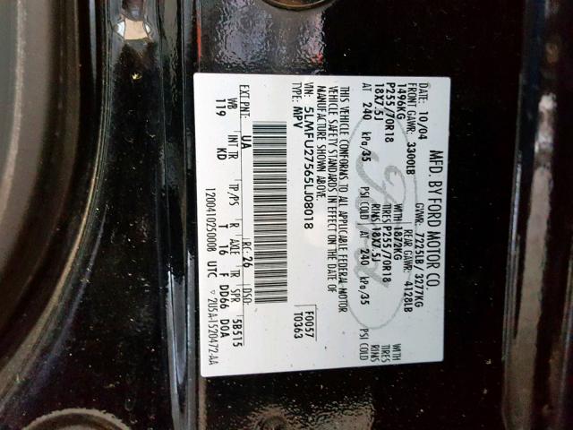 5LMFU27565LJ08018 - 2005 LINCOLN NAVIGATOR 黑色 照片 10