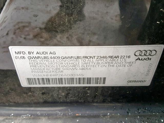 WAUHF68P26A000345 - 2006 AUDI A3 2 BLACK photo 10