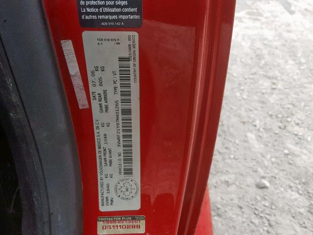 3VWRF21Y97M401265 - 2007 VOLKSWAGEN NEW BEETLE Qırmızı foto 10