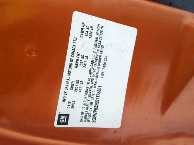 2G2WP522951178801 - 2005 PONTIAC GRAND PRIX ORANGE photo 10