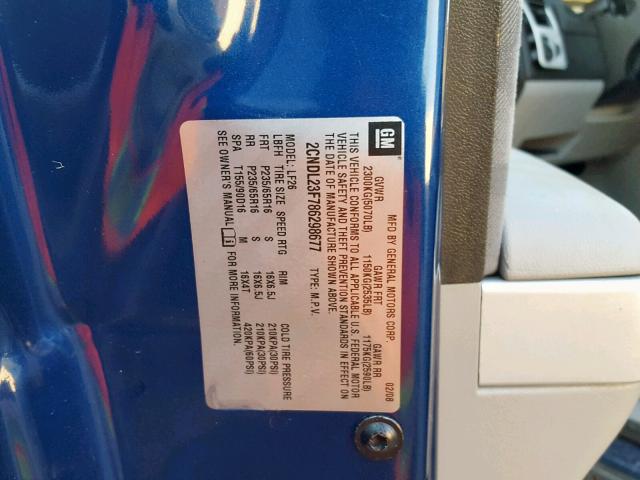 2CNDL23F786298677 - 2008 CHEVROLET EQUINOX LS BLUE photo 10