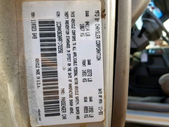 1C3AA3630RF172256 - 1994 CHRYSLER LEBARON LE GRAY photo 10