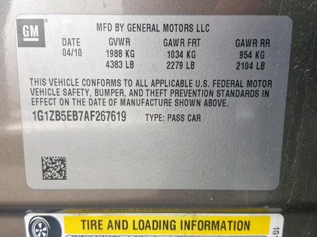 1G1ZB5EB7AF267619 - 2010 CHEVROLET MALIBU LS Qəhvəyi foto 10