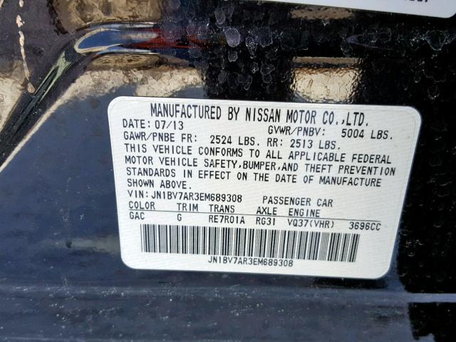 JN1BV7AR3EM689308 - 2014 INFINITI Q50 BASE BLACK photo 10