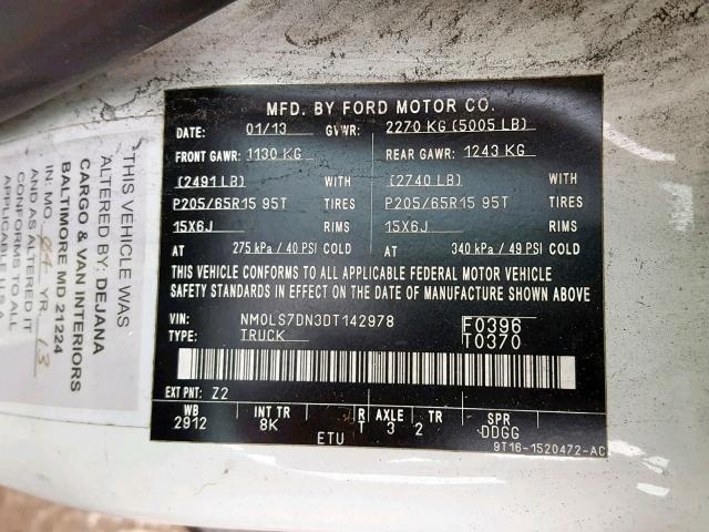 NM0LS7DN3DT142978 - 2013 FORD TRANSIT CO WHITE photo 10