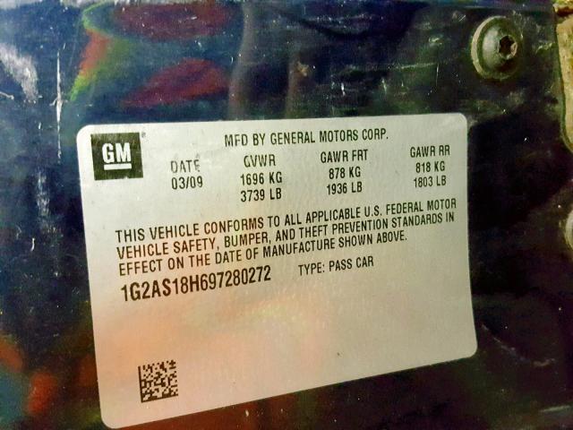 1G2AS18H697280272 - 2009 PONTIAC G5 BLUE photo 10