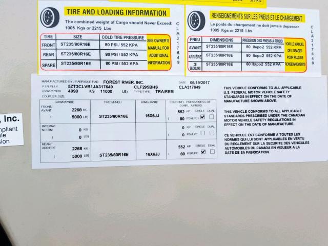 5ZT3CLVB1JA317649 - 2018 CCHM CHAPARRAL TAN photo 10