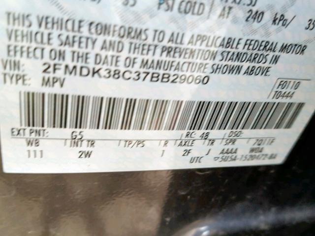 2FMDK38C37BB29060 - 2007 FORD EDGE SEL GRAY photo 10