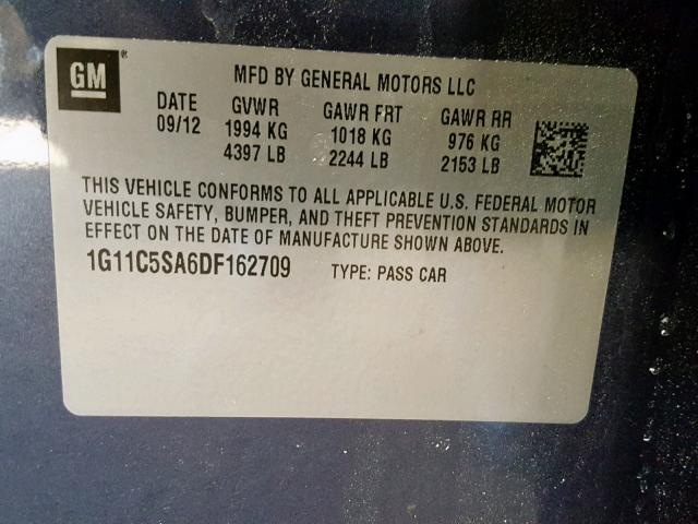 1G11C5SA6DF162709 - 2013 CHEVROLET MALIBU 1LT BLUE photo 10