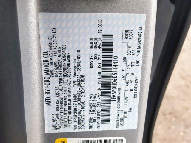 1FA6P0HD6G5114410 - 2016 FORD FUSION SE SILVER photo 10