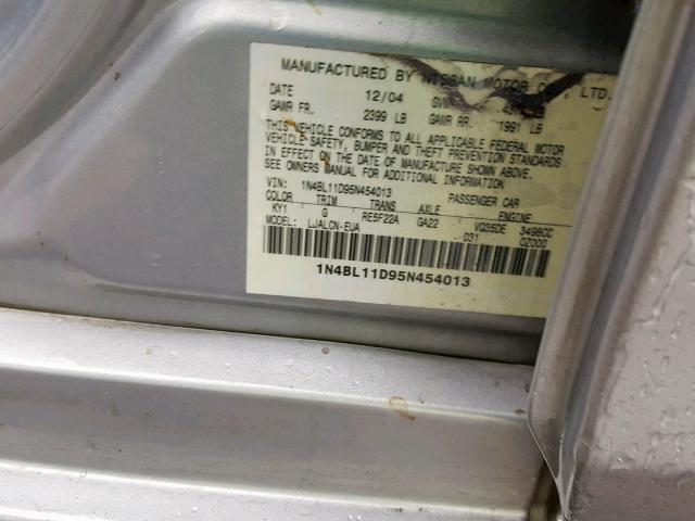 1N4BL11D95N454013 - 2005 NISSAN ALTIMA SE SILVER photo 10