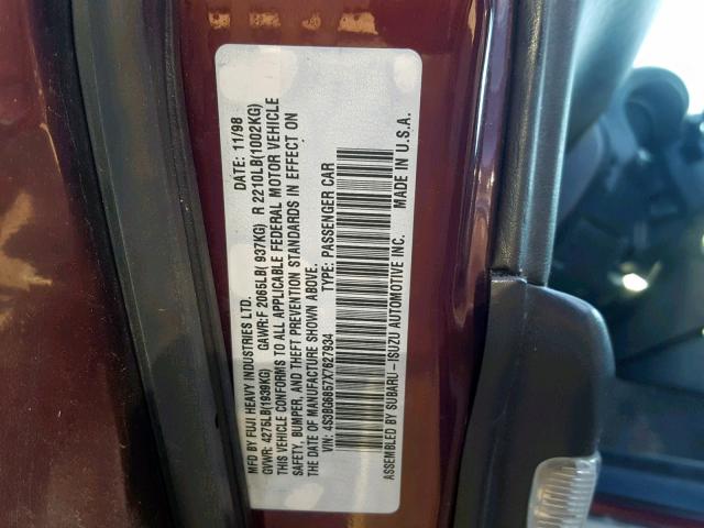 4S3BG6857X7627934 - 1999 SUBARU LEGACY OUT MAROON photo 10