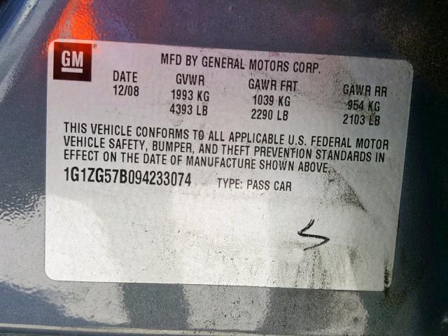 1G1ZG57B094233074 - 2009 CHEVROLET MALIBU LS Մոխրագույն լուսանկար 10